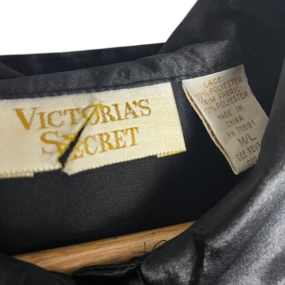 Vintage Gold Label Victorias Secret Satin And Lace Robe Black‎ Whimsigoth M/L - Picture 5 of 7